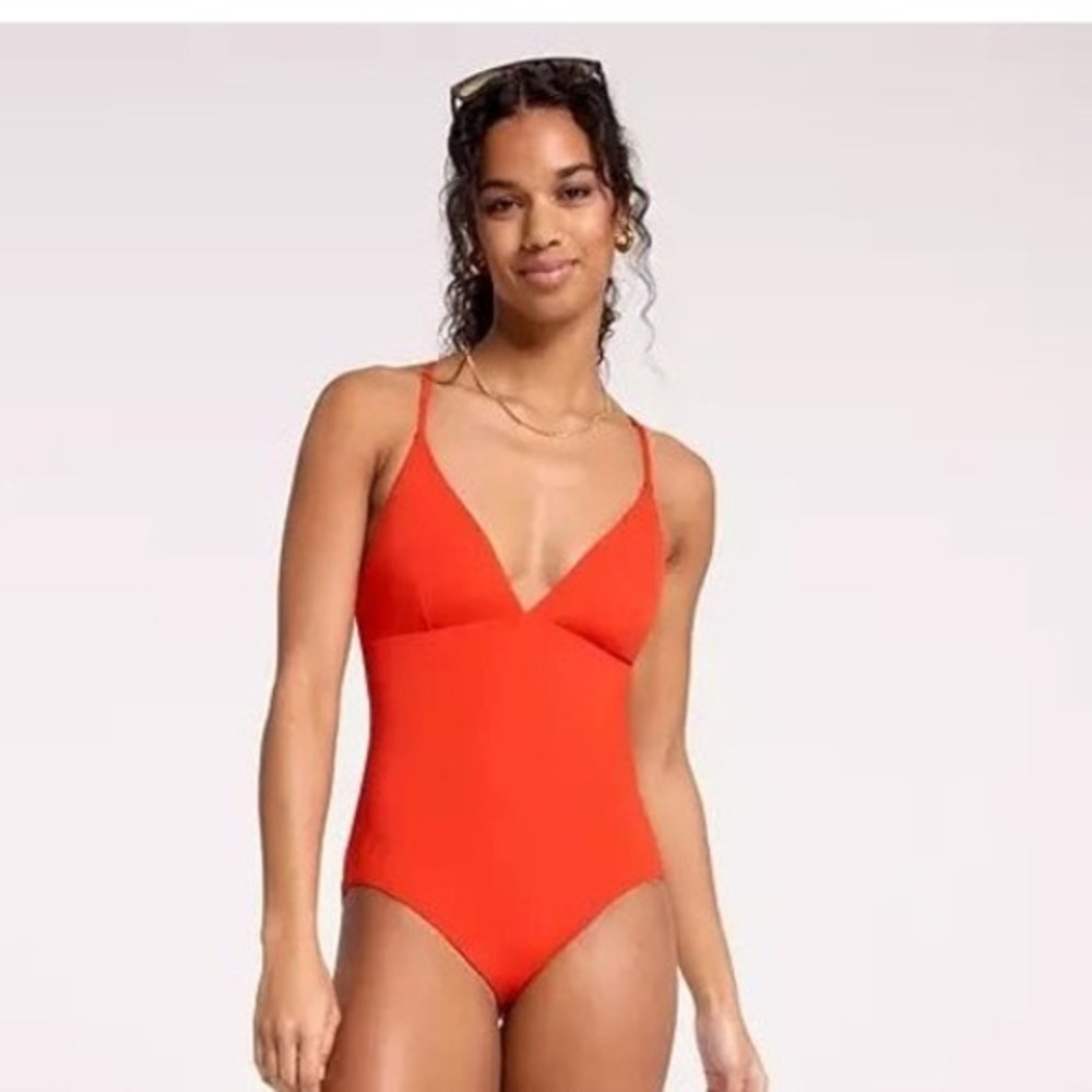 Calia Strappy Back Triangle 1pc Swimsuit Fresh Red 12 Large